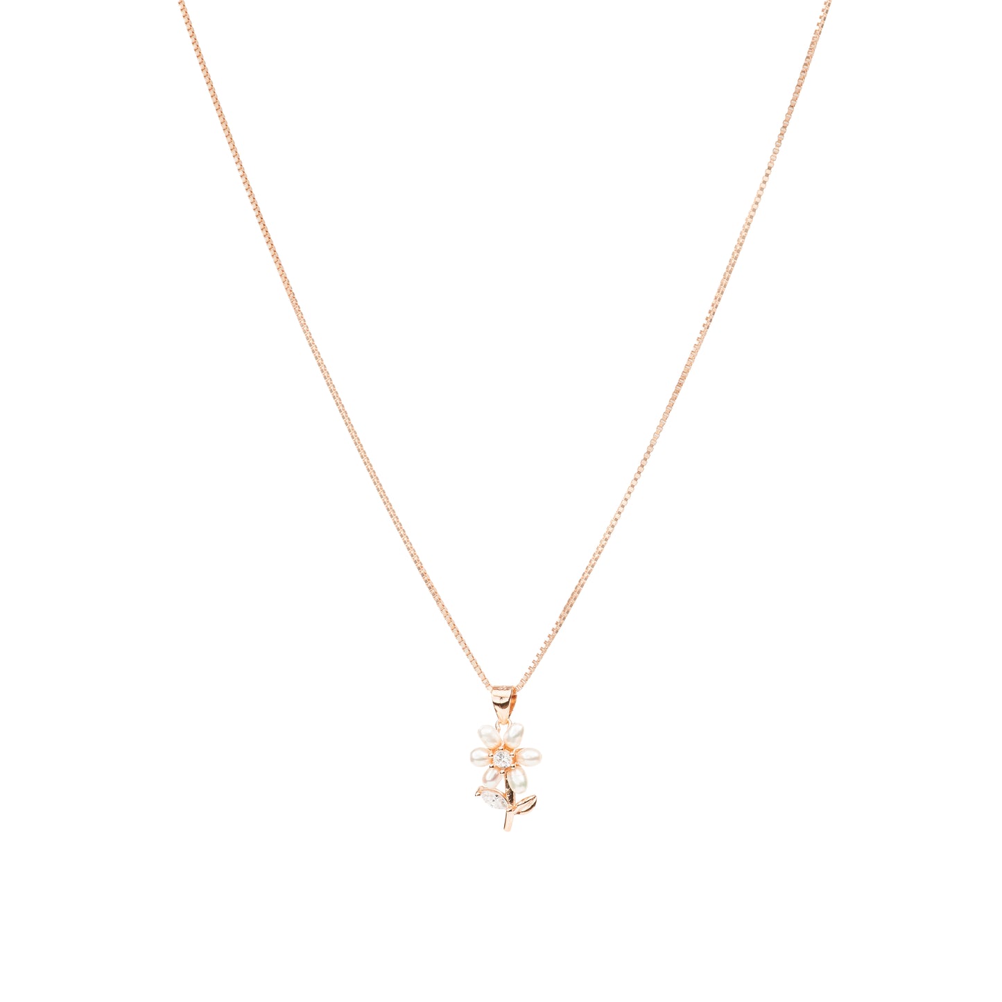 Pearl Petal Bloom Rose Gold Necklace - 925 Silver