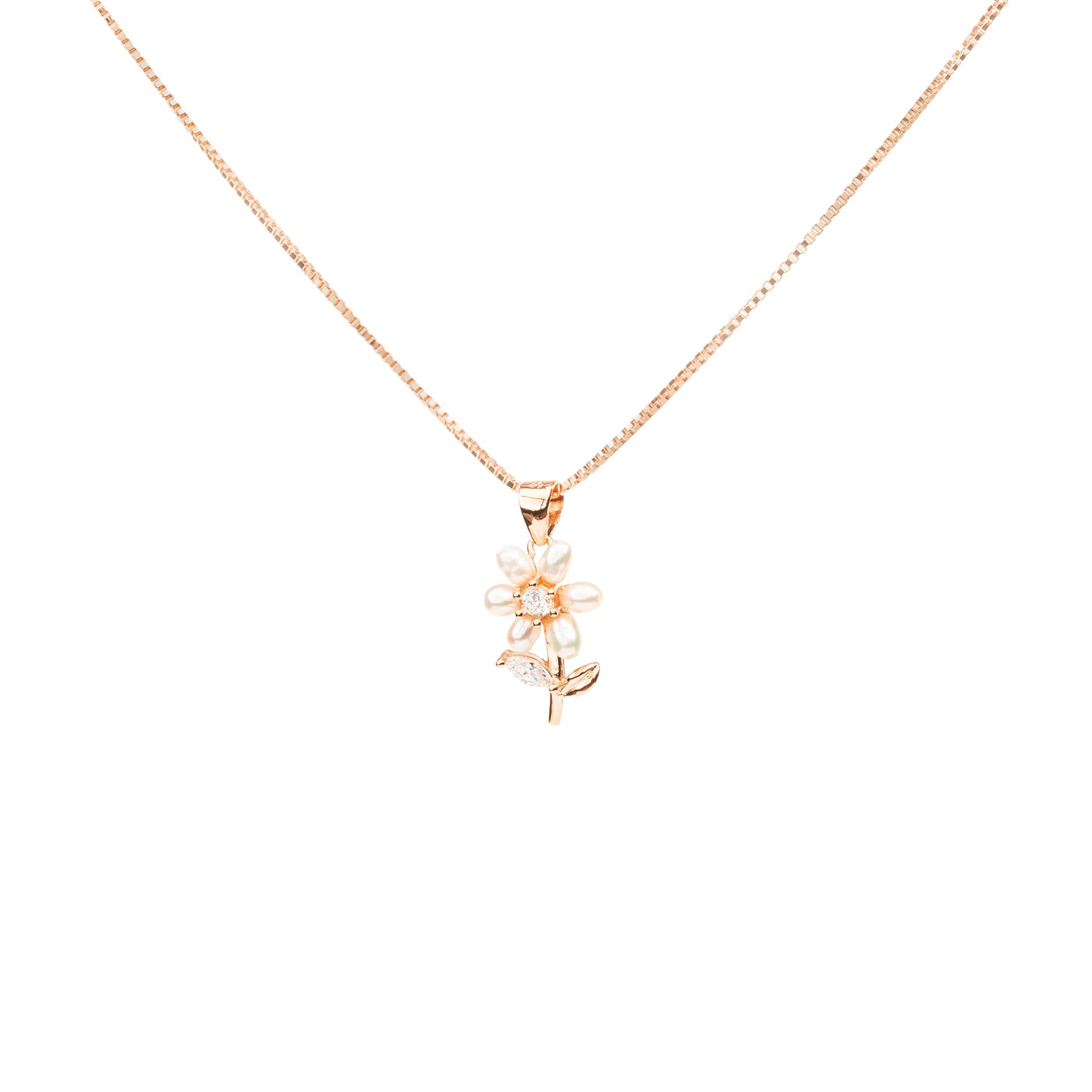 Pearl Petal Bloom Rose Gold Necklace - 925 Silver