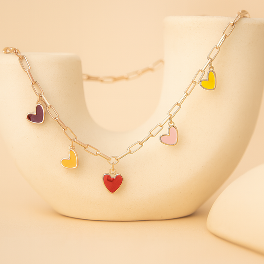 Multicolor Heart Charm Necklace - 925 Silver