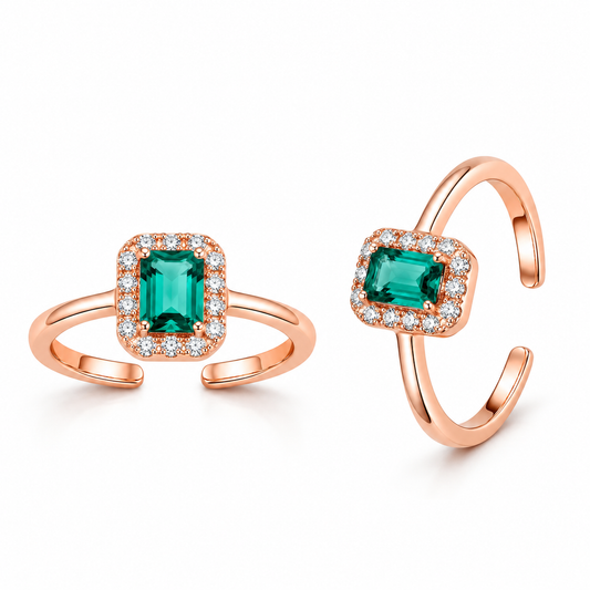 Emerald Halo 925 Silver Adjustable Toe Ring