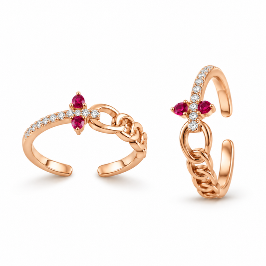 Ruby Chain Blossom 925 Silver Adjustable Toe Ring