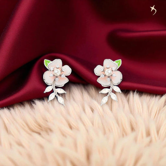 The Blush Bloom Pearl Drop Earrings - 925 Silver