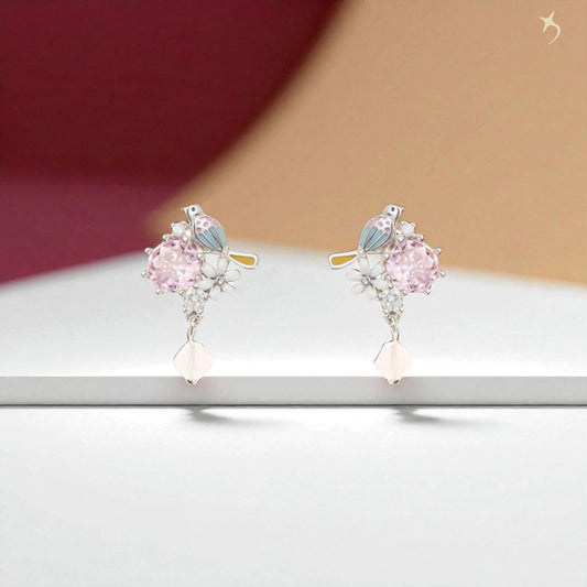 The Pastel Songbird Crystal Earrings - 925 Silver