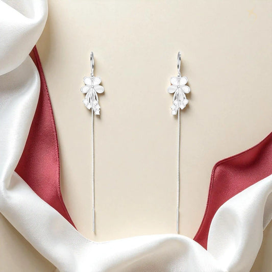 The Silver Bloom Petal Threader Earrings - 925 Silver