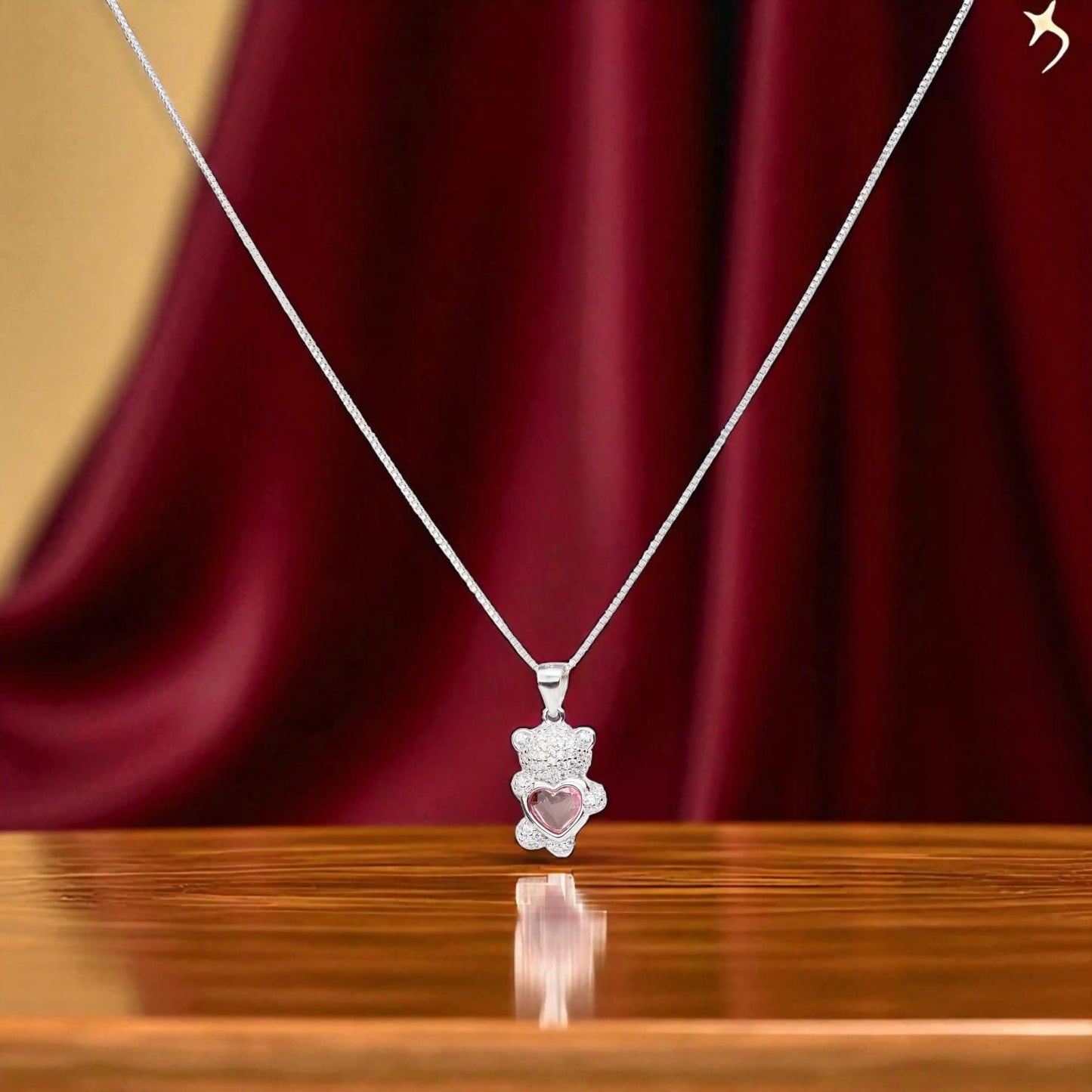 Teddy Bear Heart Necklace - 925 Silver