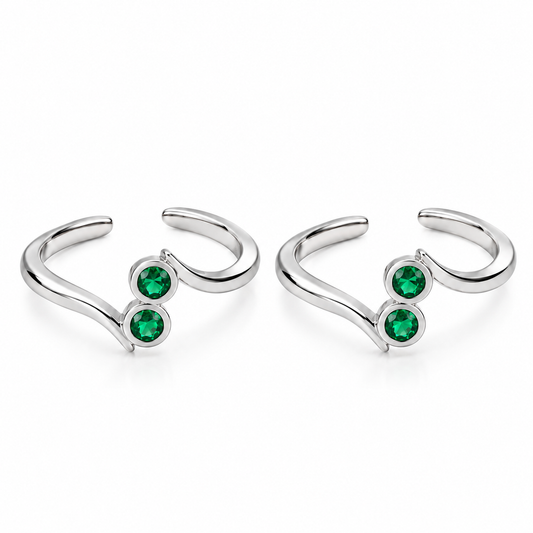 Emerald Duo Adjustable Toe Ring-925 Silver