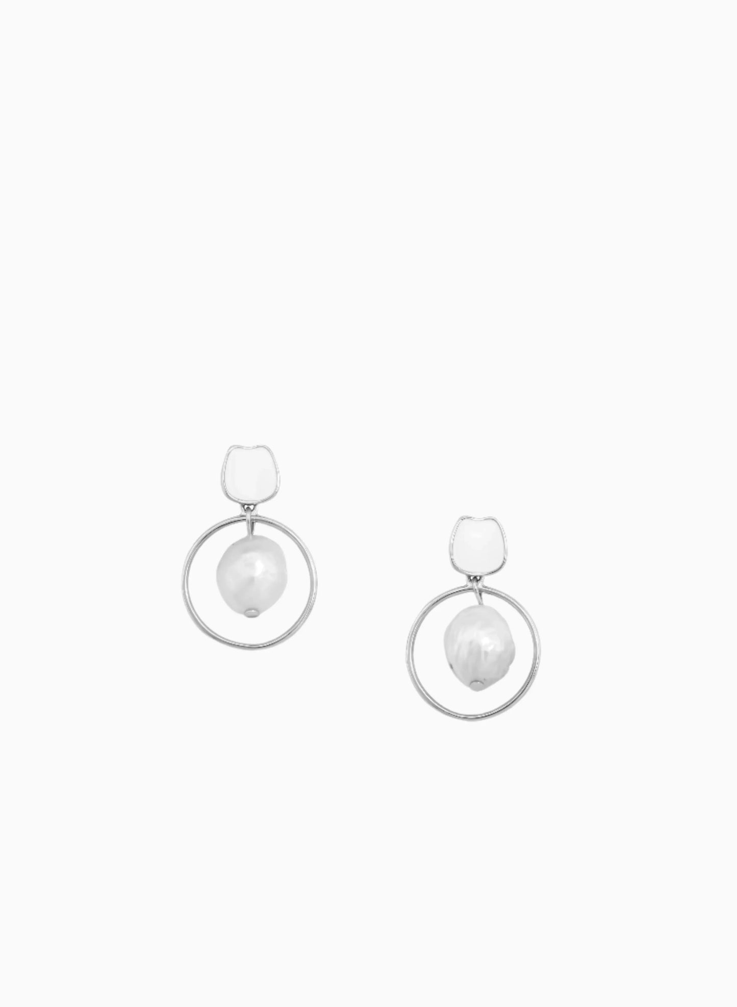 White Enamel Natural Pearl - 925 Silver