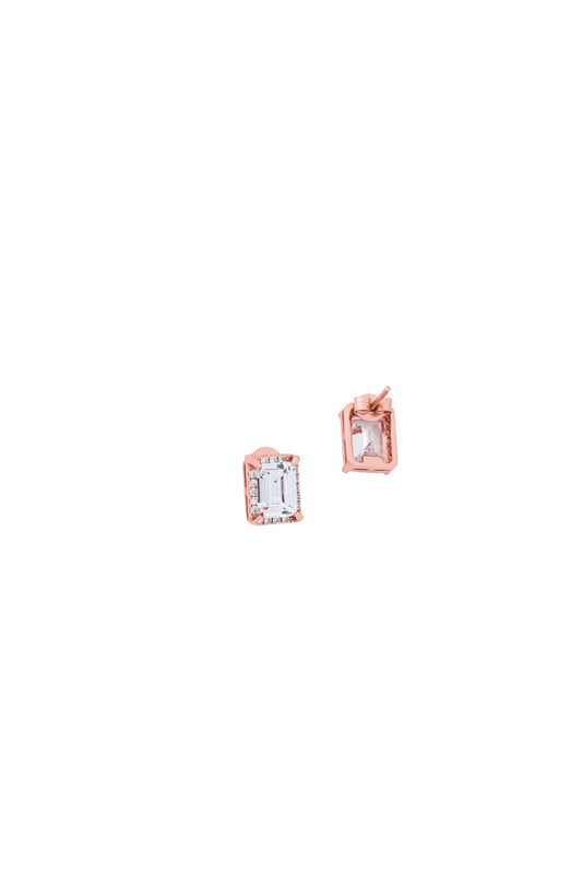 Cubic Zerconia Stone Emerald Cut Stud - 925 Silver