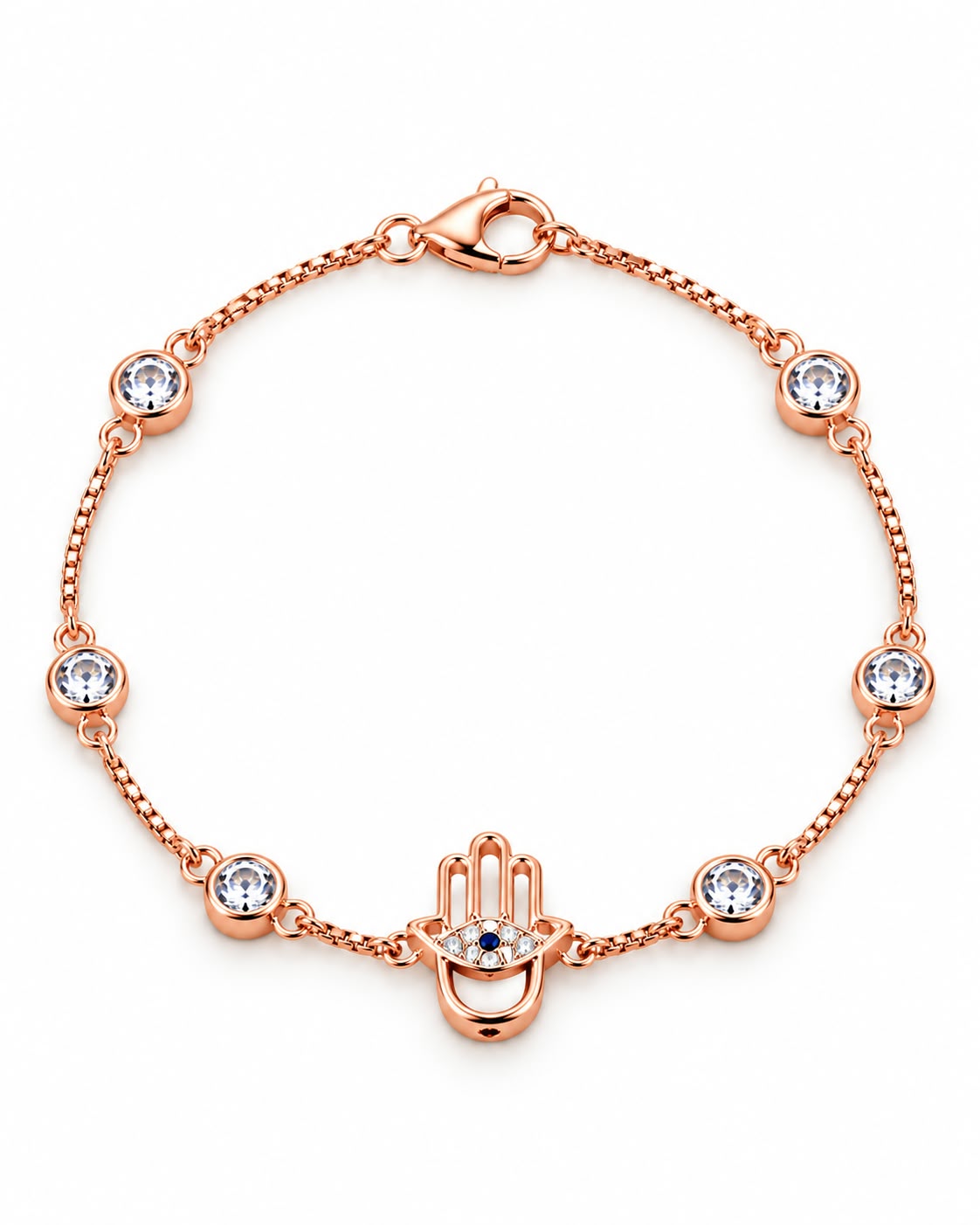 Rose Gold Hamsa Hand Crystal Charm Bracelet