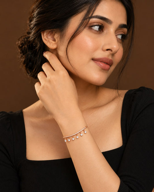 Rose Gold Crystal Dangle Bar Bracelet