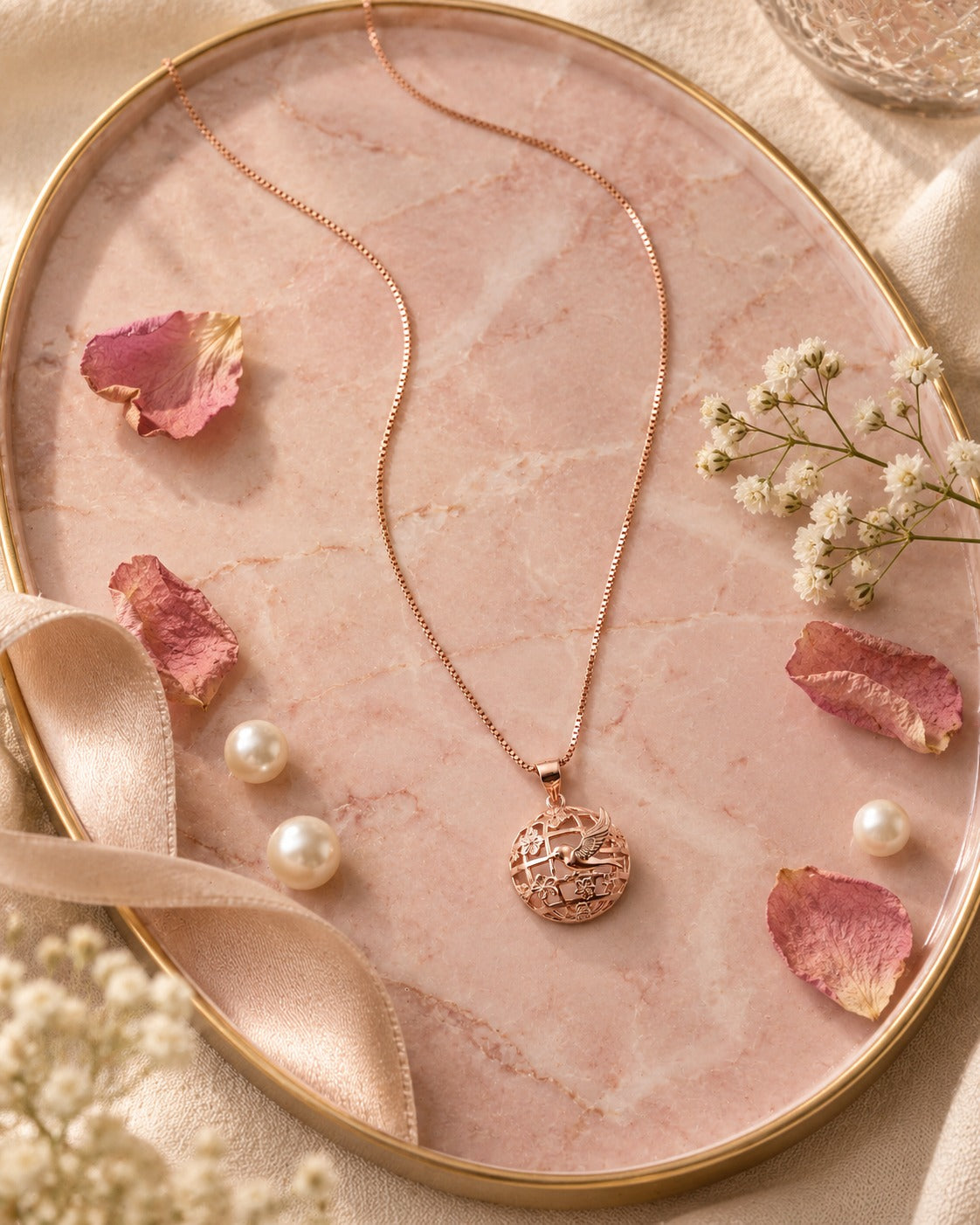 Rose Gold Bird Motif Pendant Necklace