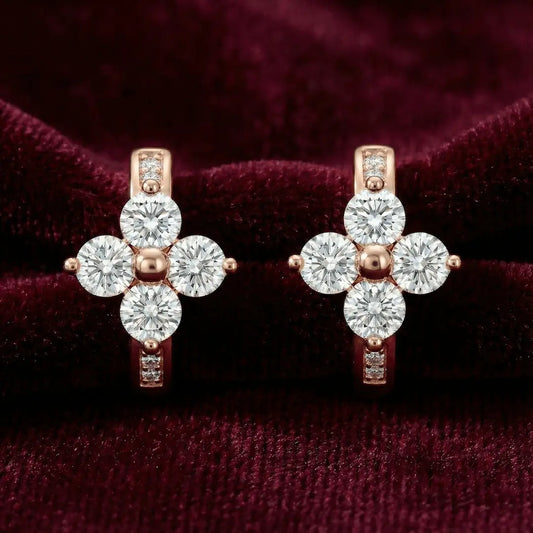 Rosette Radiance Huggie Hoops Earrings - 925 Silver