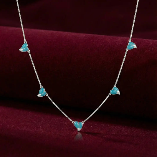 Blue Heart Whisper Charm Necklace - 925 Silver