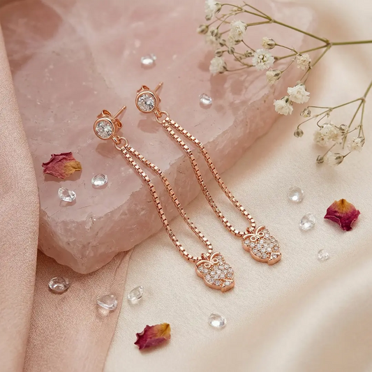 Wisdom Glimmer 925 Silver Rose Gold Adjustable Owl Drop Earrings