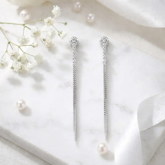 Sparkling Cascade 925 Silver Triple-Strand Adjustable Dangle Earrings