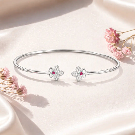 Crimson Bloom 925 Silver Adjustable Ruby-Accented Kada
