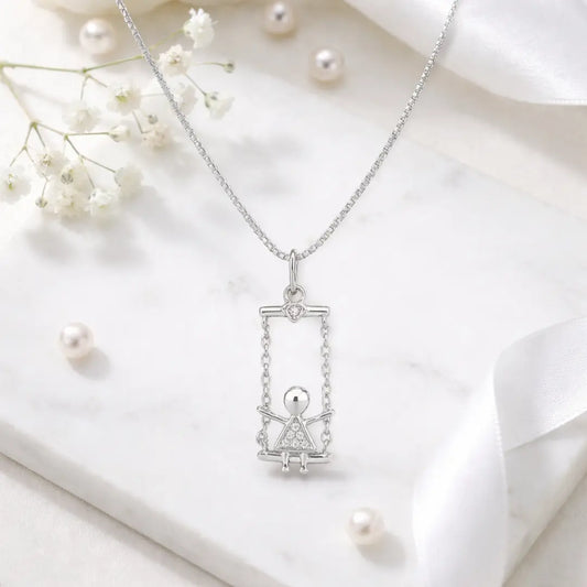Whimsical 925 Silver Swinging Girl Adjustable Pendant Necklace