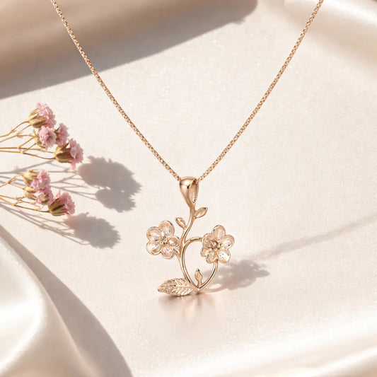 Graceful 925 Silver Rose Gold Twin Blossom Adjustable Pendant