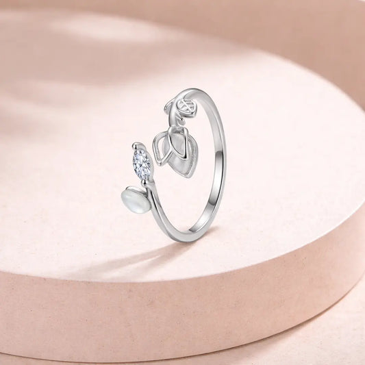 Sparkling 925 Silver Sun-Kissed Petal Adjustable Ring