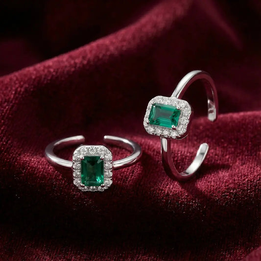 Emerald Halo 925 Silver Adjustable Toe Ring