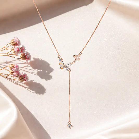 Graceful 925 Silver Rose Gold Butterfly Adjustable Y-Necklace