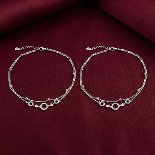 Lunar Harmony Double-Layer Silver Anklet - 925 Silver