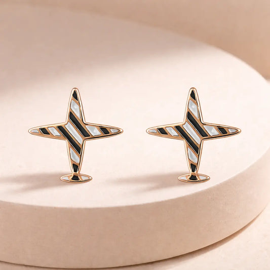 Modern Aviator 925 Silver Rose Gold Adjustable Star-Plane Studs