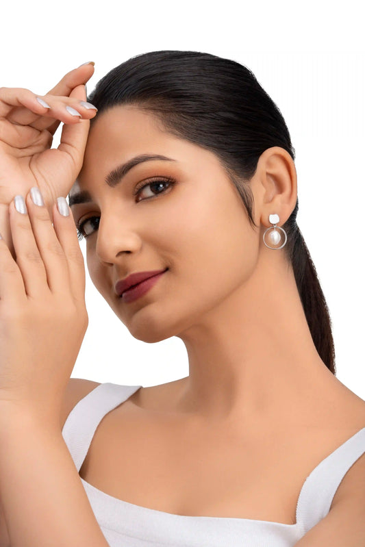 White Enamel Natural Pearl - 925 Silver