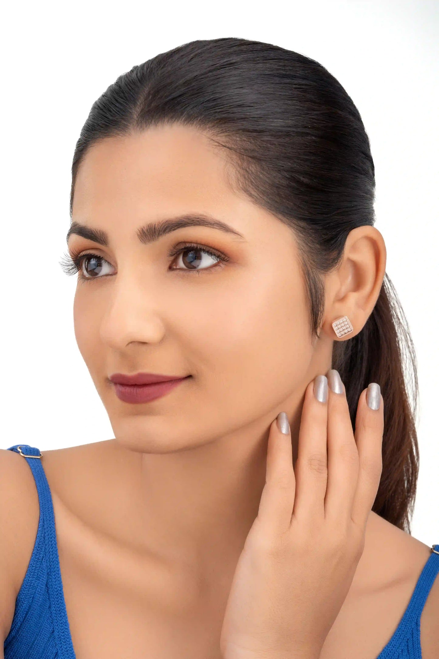 Cubic Zerconia Full Stone Stud Earrings - 925 silver