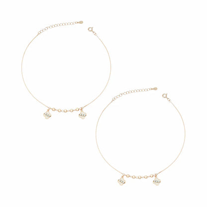 925 Sterling Silver Rose Gold Plated Adjustable Clover & Pearl Anklet Set