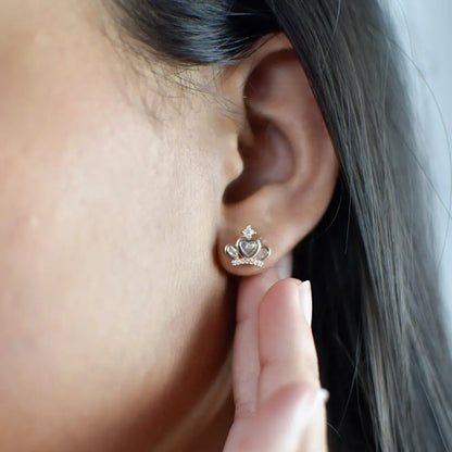 Royal Heart Crown Earrings - 925 Silver