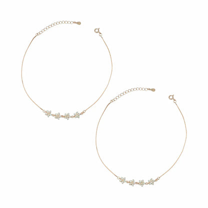 Elegant Rose Gold 925 Silver Triple Square Adjustable Anklet (Pair)