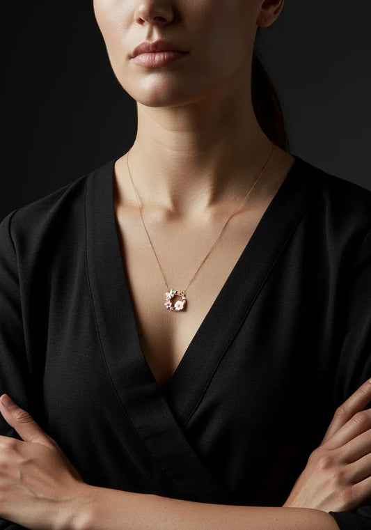 Blossom Circle Rose Gold Pendant Necklace - 925 Silver