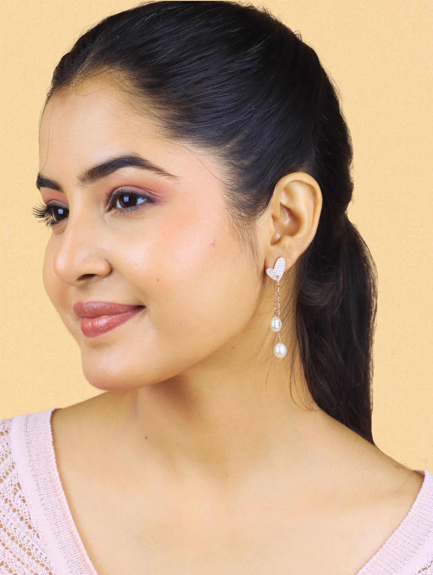 Heart Pearl Dangler - 925 Silver