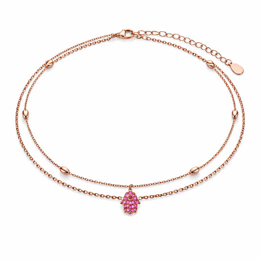 Mystic Hamsa 925 Silver Rose Gold Double-Layer Adjustable Bracelet