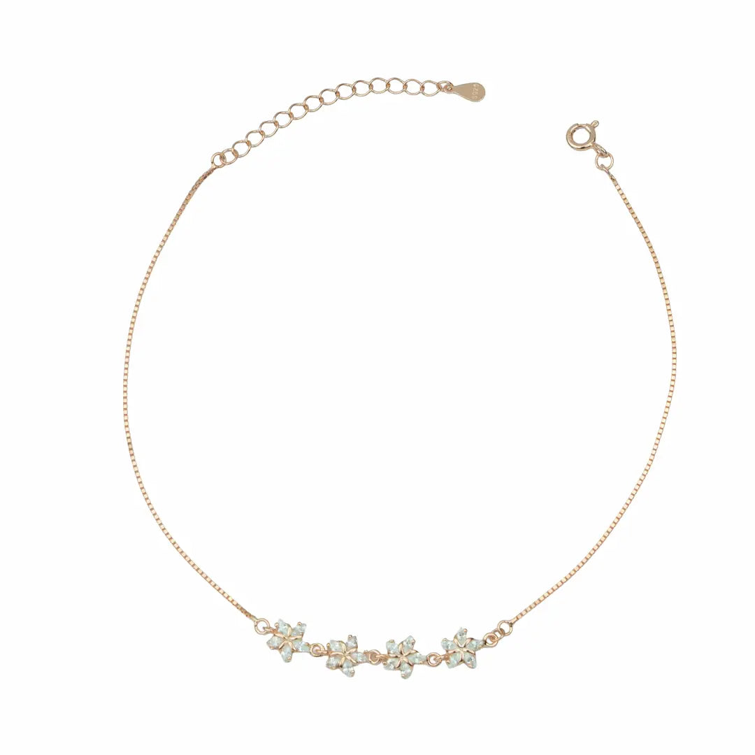Elegant Rose Gold 925 Silver Triple Square Adjustable Anklet (Pair)