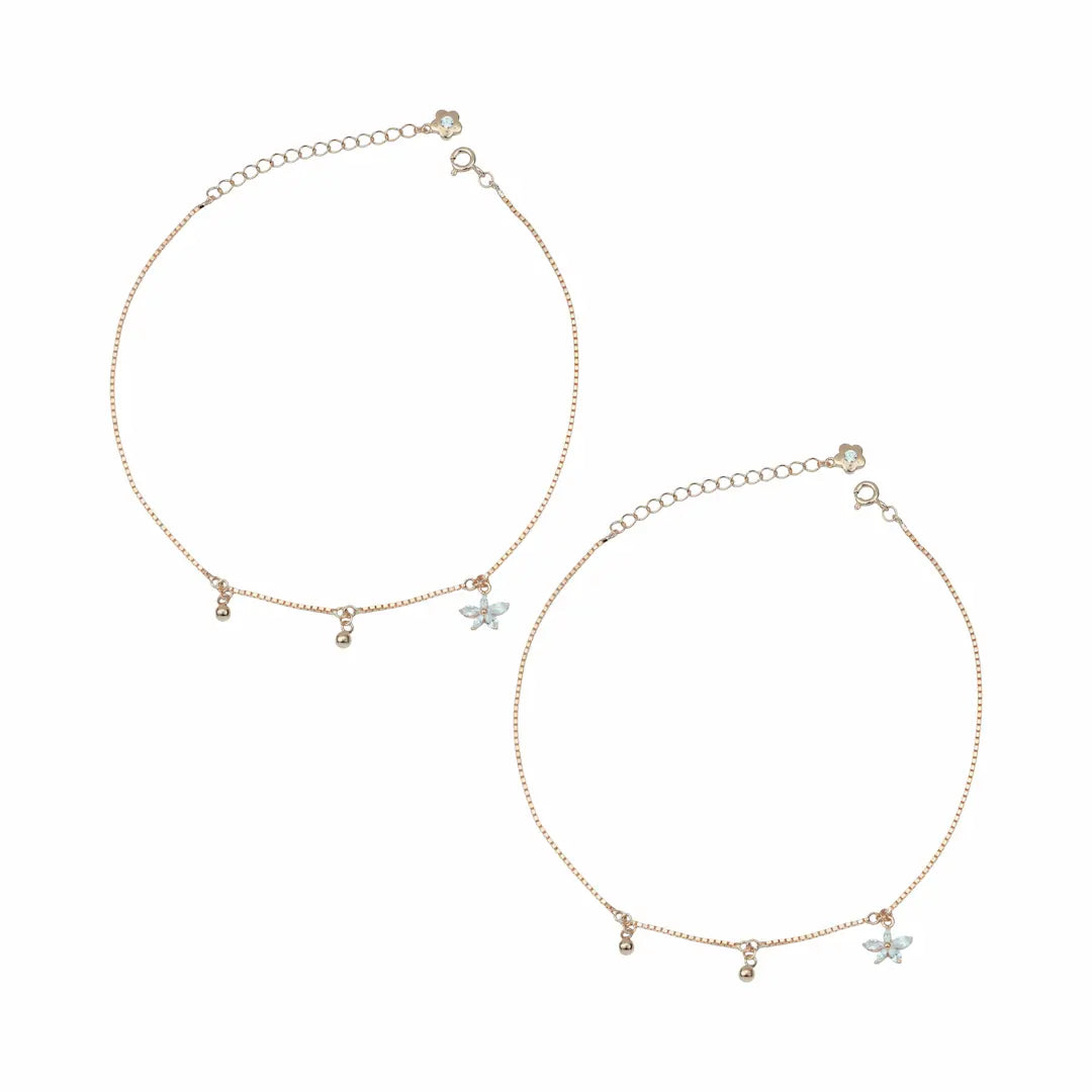 Blossom Drop Adjustable 925 Silver Anklet Pair (Rose Gold Finish)