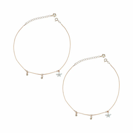 Blossom Drop Adjustable 925 Silver Anklet Pair (Rose Gold Finish)