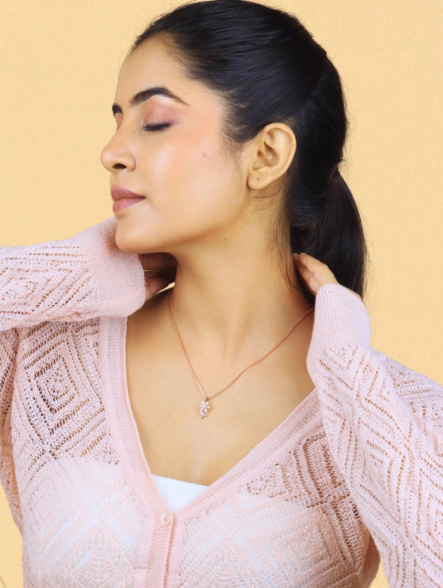 Pearl Petal Bloom Rose Gold Necklace - 925 Silver