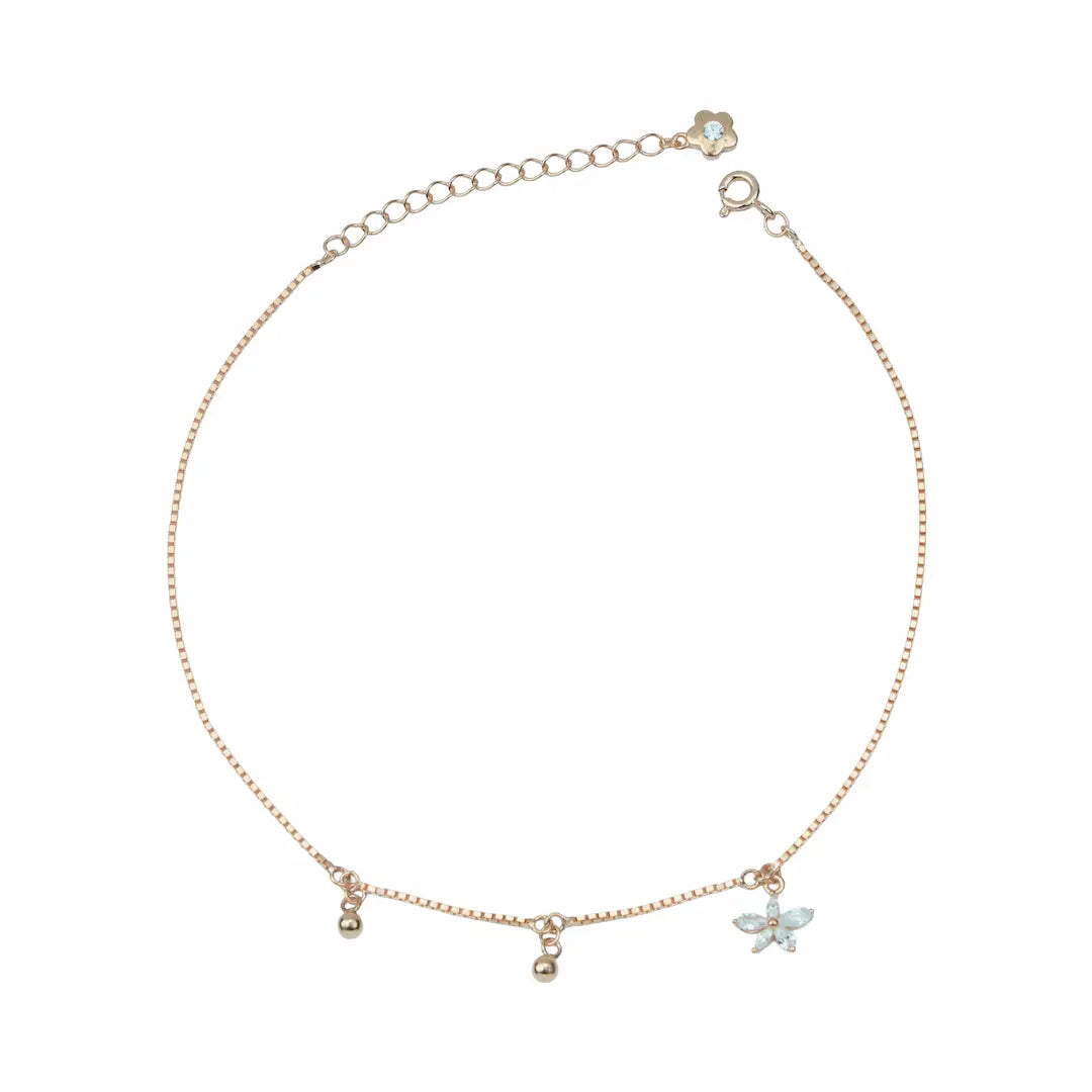 Blossom Drop Adjustable 925 Silver Anklet Pair (Rose Gold Finish)