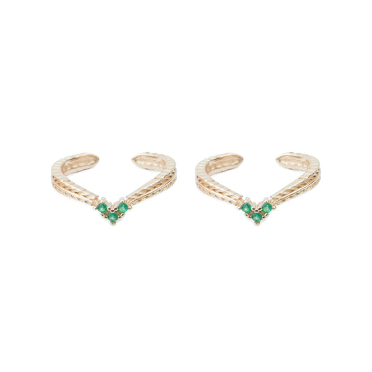 Emerald Whisper Gold Toe Rings