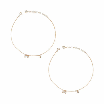 Bow Charm Adjustable 925 Silver Anklet Pair (Rose Gold Finish)