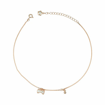 Bow Charm Adjustable 925 Silver Anklet Pair (Rose Gold Finish)