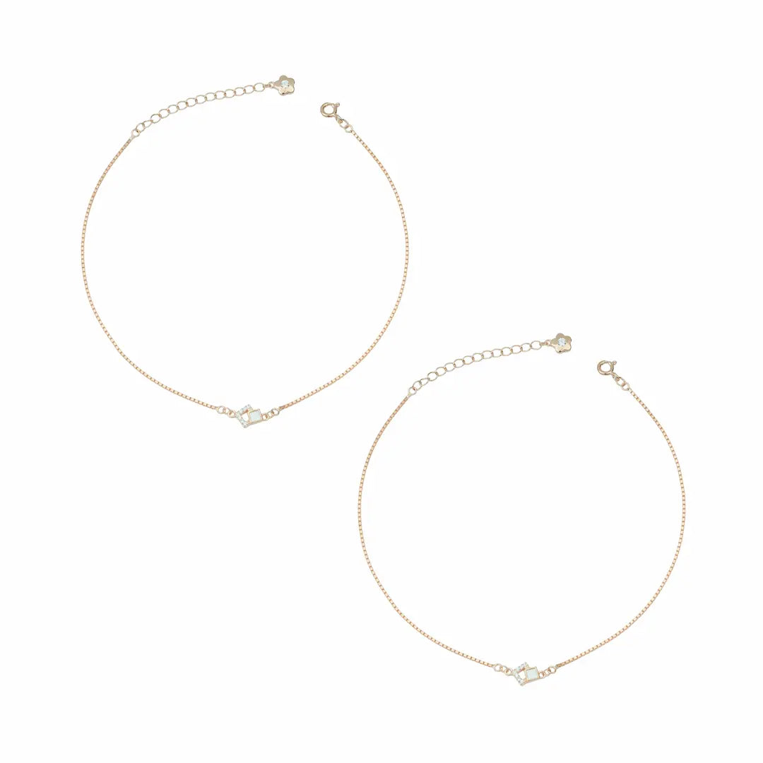 Adjustable 925 Silver Rose Glow Charm Anklet Pair