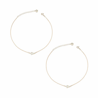 Adjustable 925 Silver Rose Glow Charm Anklet Pair