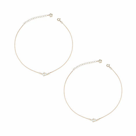 Adjustable 925 Silver Rose Glow Charm Anklet Pair