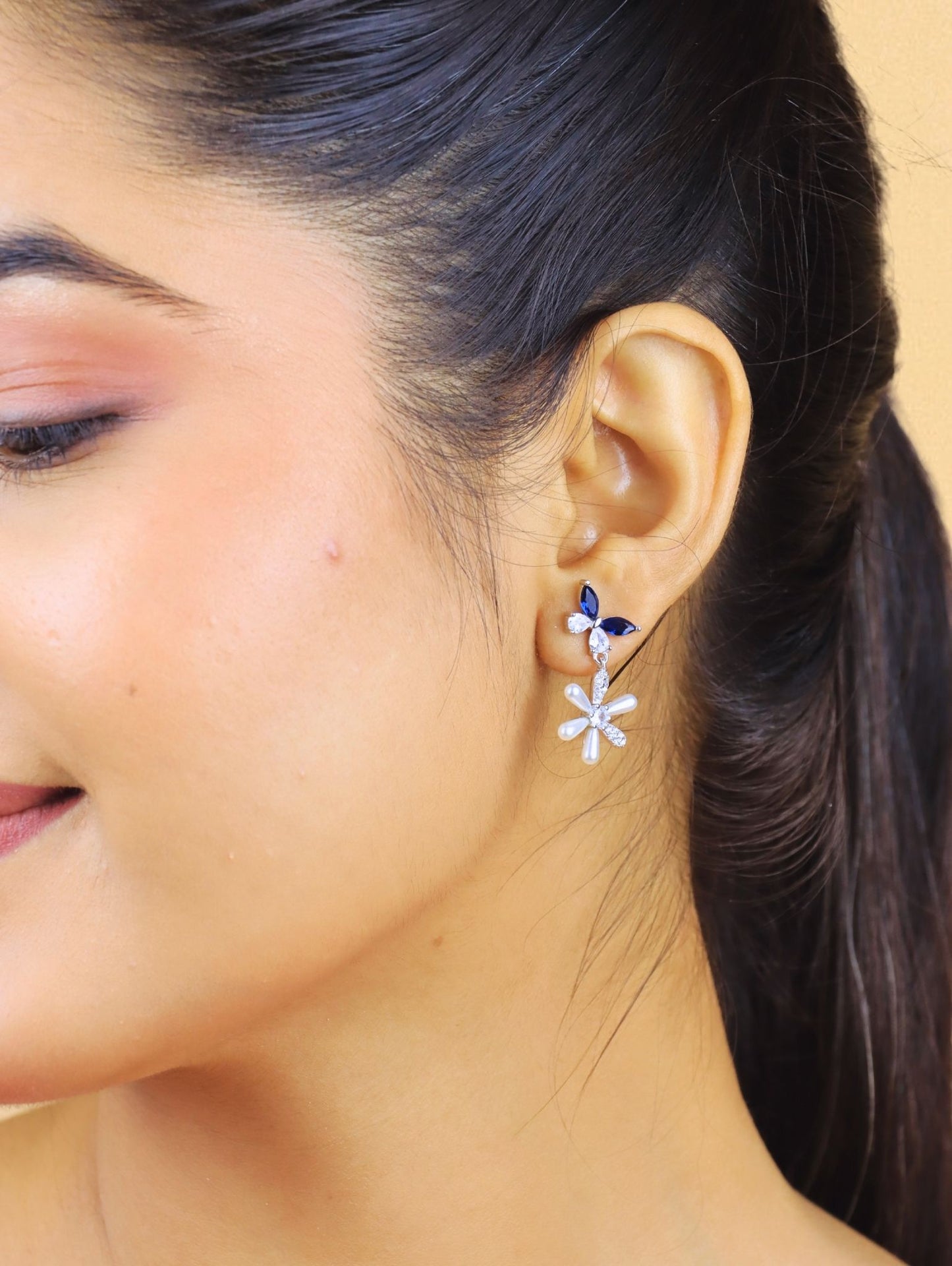 The Sapphire Bloom Drop Studs - 925 Silver