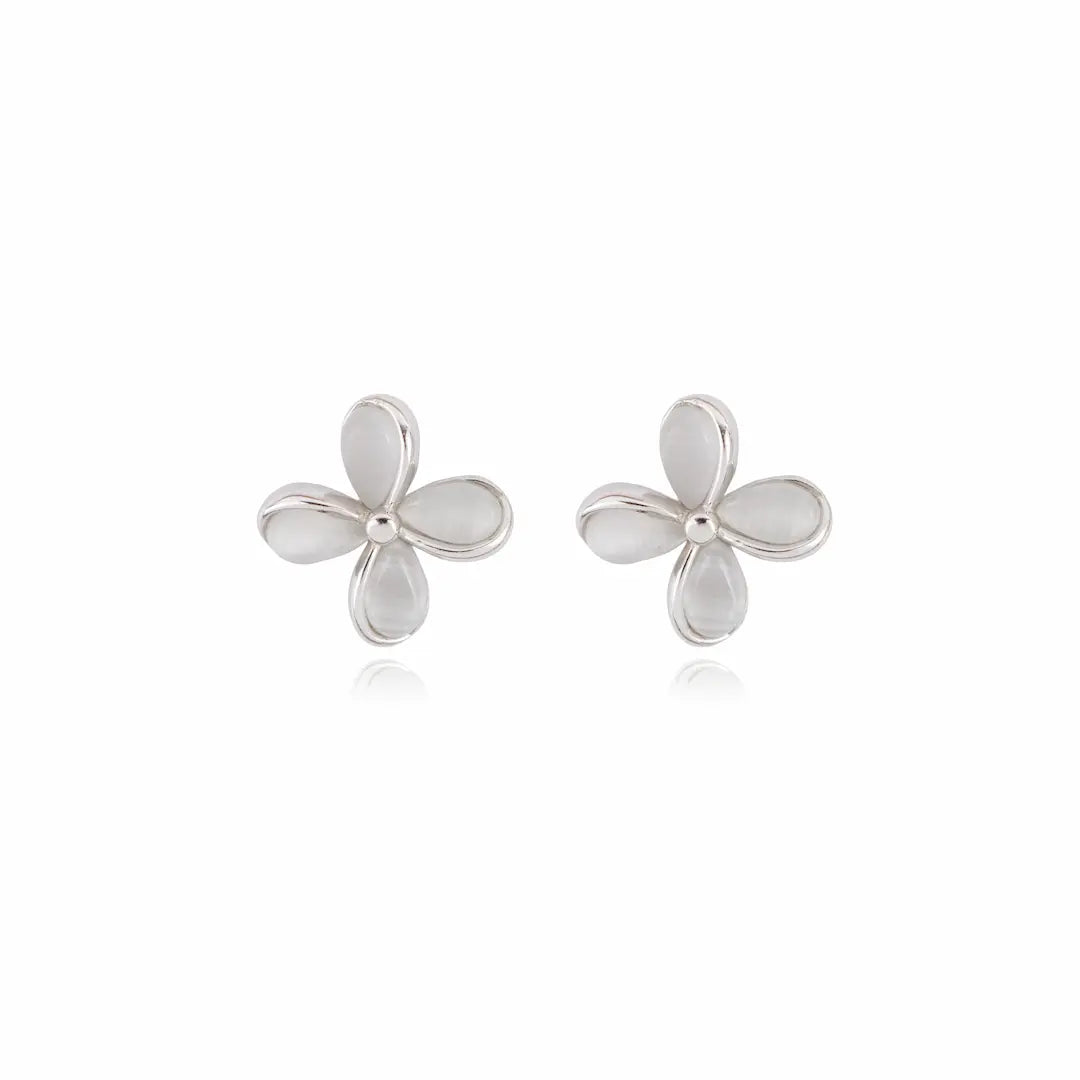 925 Sterling Silver Radiant Clover Opal Studs (Adjustable Fit)