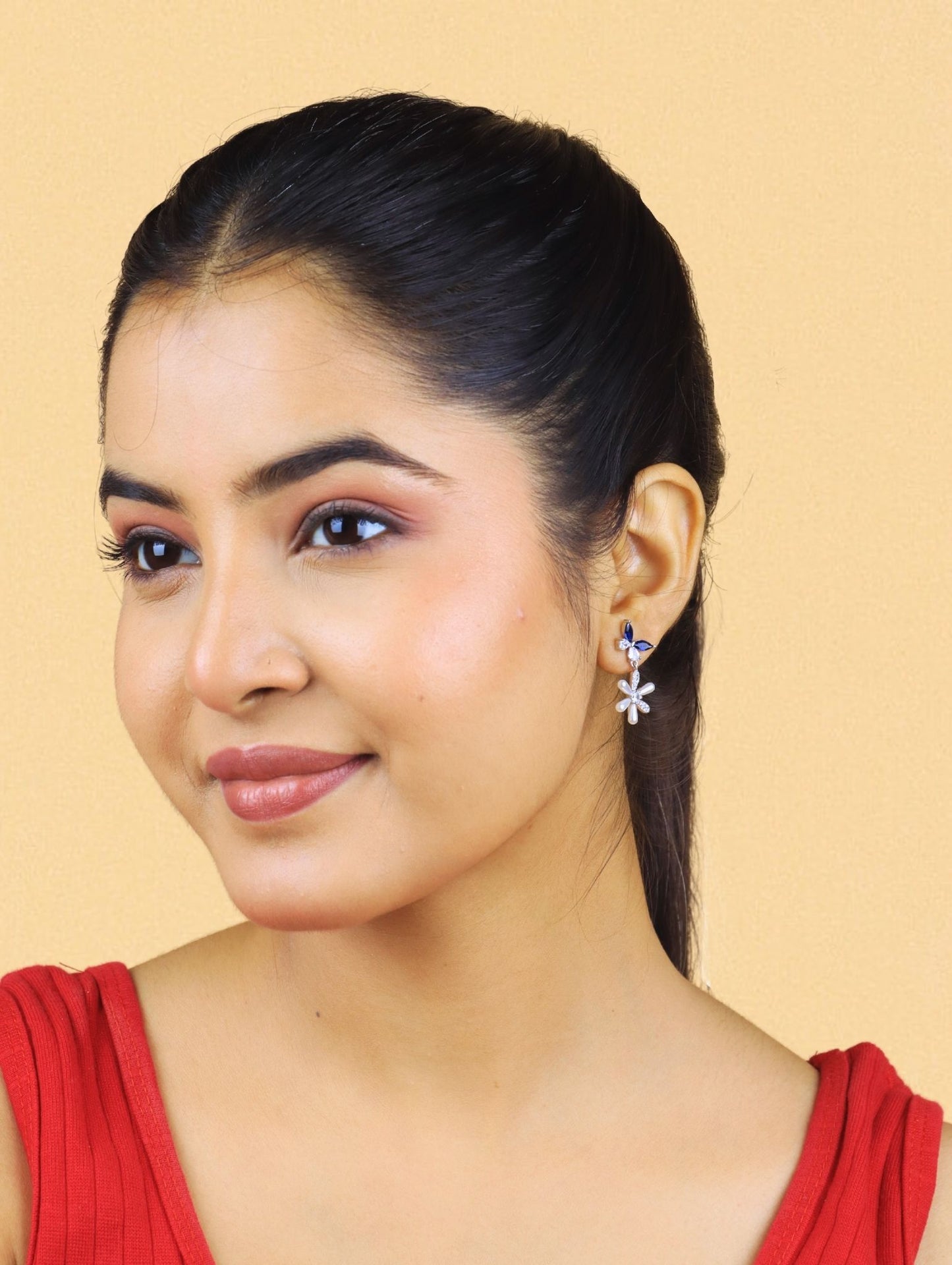 The Sapphire Bloom Drop Studs - 925 Silver