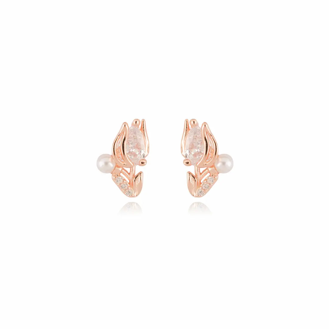 925 Sterling Silver Rose Gold Tulip Bud Earrings (Adjustable Tension)